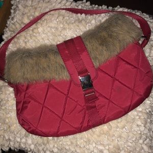 Red bag with faux fur